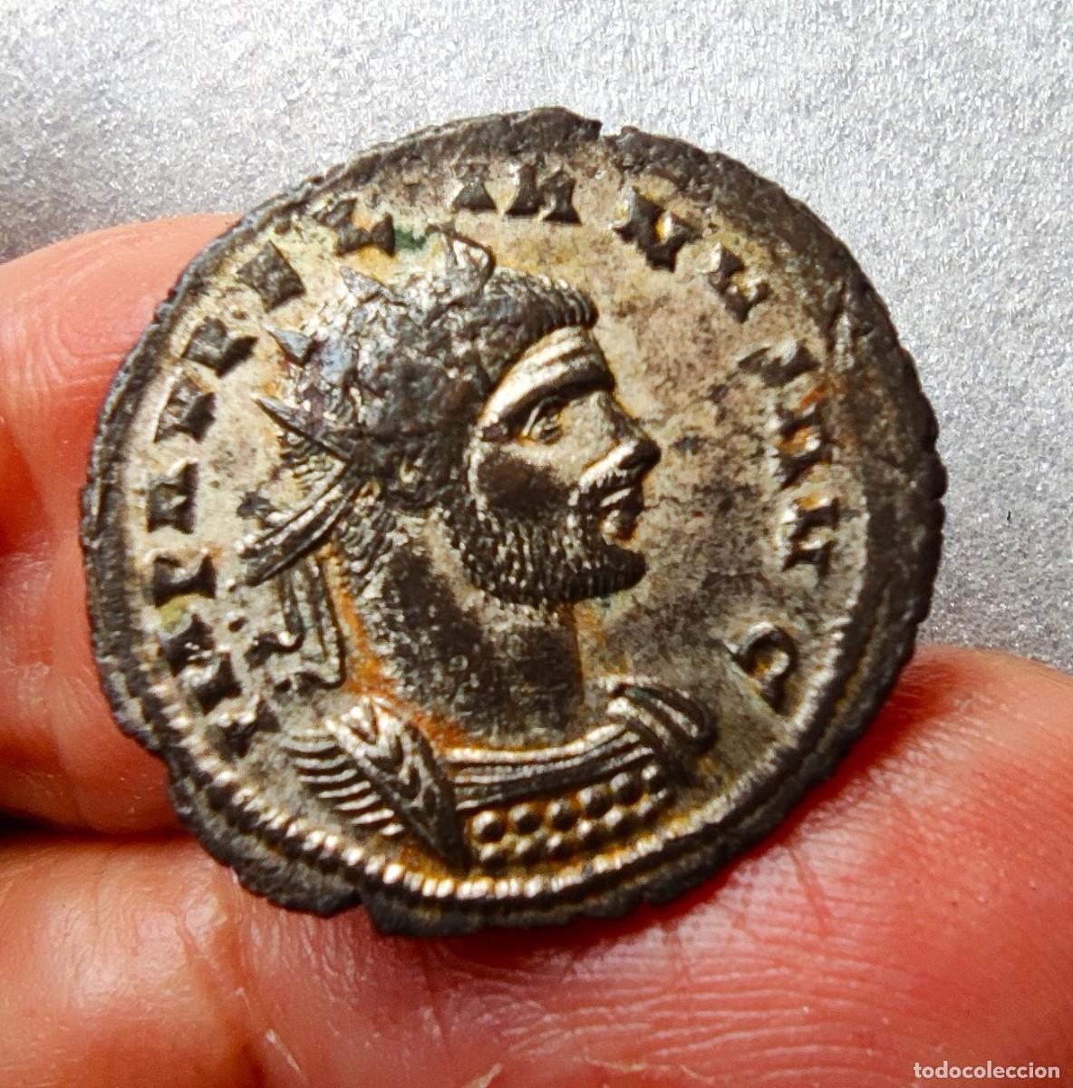 Monedas Imperio romano: Antoniniano de Aureliano 270 a 275 d.C. A/IMP.AVRELIANVS.AVG. R/CONCORDIA MILIT Esposo de Severina