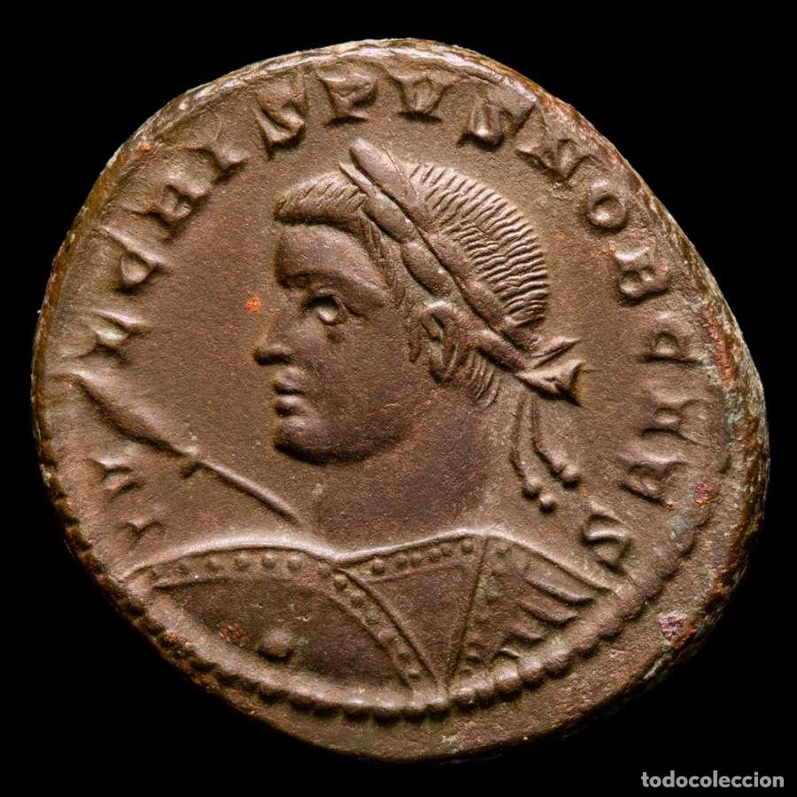 Monedas Imperio romano: Crispo Cesar 321 dC. - &AElig; Follis - Trier - BEATA TRANQVILLITAS / PTR