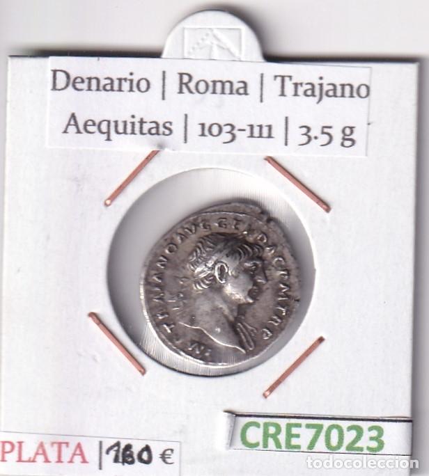 M&uuml;nzen R&ouml;misches Reich: CRE7023 DENARIO ROMA TRAJANO AEQUITAS 103-111