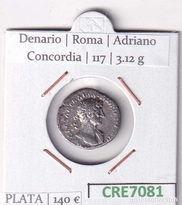 Monedas Imperio romano: CRE7081 MONEDA DENARIO ROMA ADRIANO CONCORDIA 117