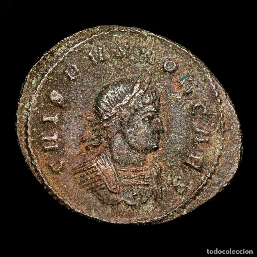 Monedas Imperio romano: Crispo Cesar, follis, PRINCIPIA IVVENTVTIS - P // PT Ticinum, Raro.