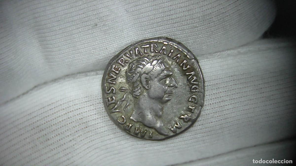Monedas Imperio romano: Trajano Denario, ''PONT MAX TR POT COS II'' MBC/MBC+
