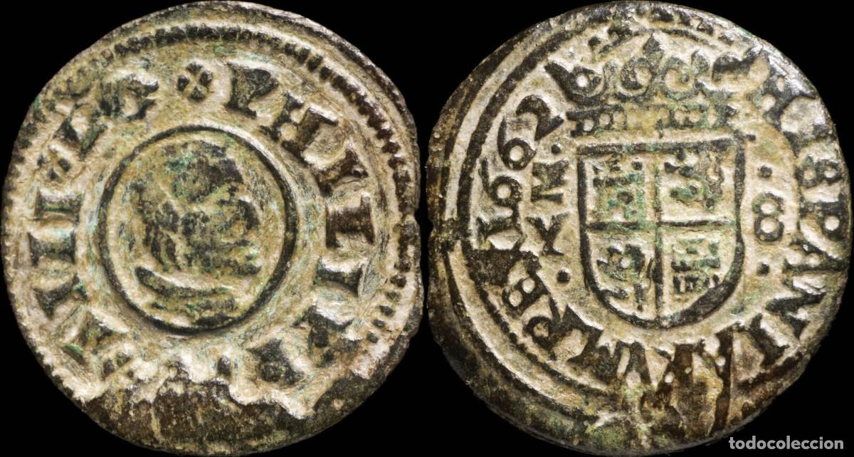 Monedas Imperio romano: 1662, 8 Maravedis Philips IV, Madrid Mint (M turned) - 22 mm / 2.17 gr.
