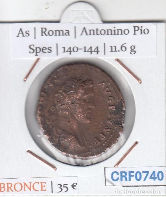 Monedas Imperio romano: CRF0740 MONEDA ROMANA AS ROMA ANTON+D167:D191INO PIO SPES 140-144