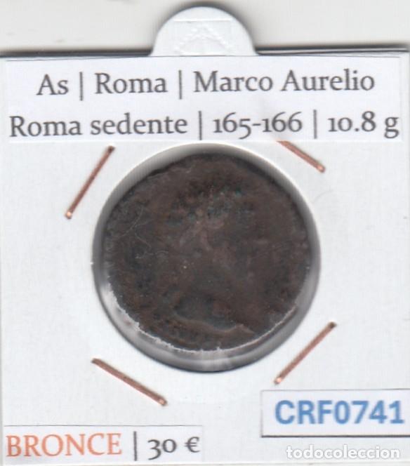 Monedas Imperio romano: CRF0741 MONEDA ROMANA AS ROMA MARCO AURELIO ROMA SEDENTE 165-166