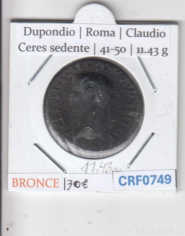 Monedas Imperio romano: CRF0749 MONEDA ROMANA DUPONDIO ROMA CLAUDIO CERES SEDENTE 41-50