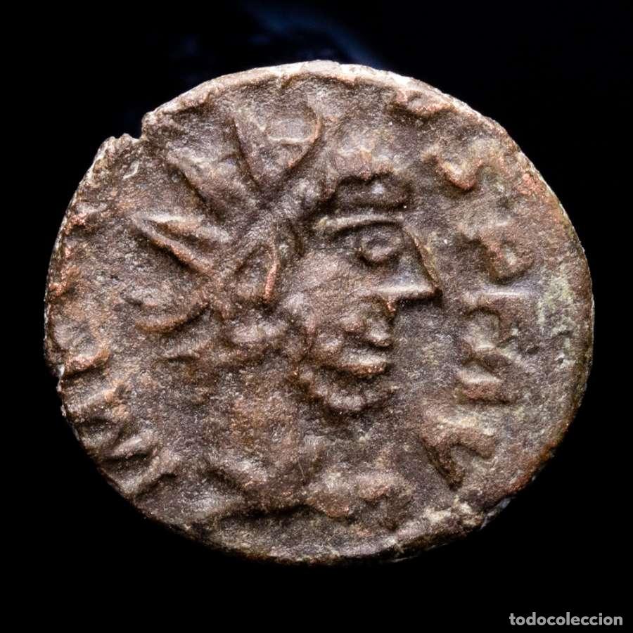 Monedas Imperio romano: Tetrico I antoniniano estilo barbaro e hibrido Claudio II Altar