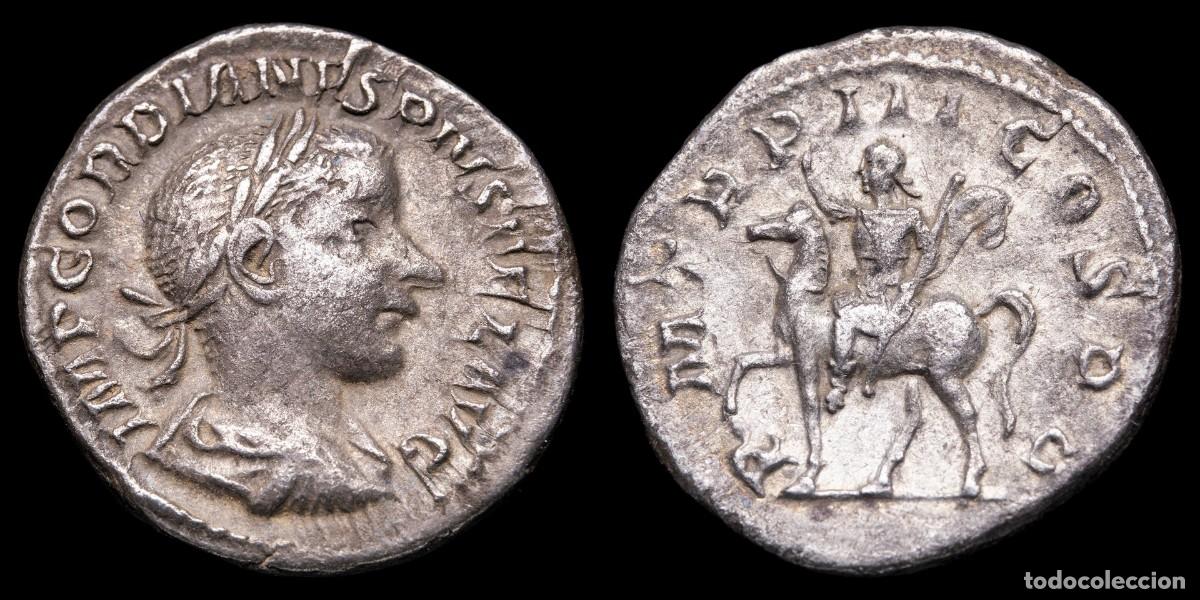 Monedas Imperio romano: Gordian III Denarius - P M TR P III COS PP - 19 mm / 2,83 gr.