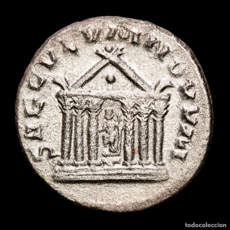 Monedas Imperio romano: Raro Volusiano Antoniniano de Antioquia SAECVLVM NOVVM templo