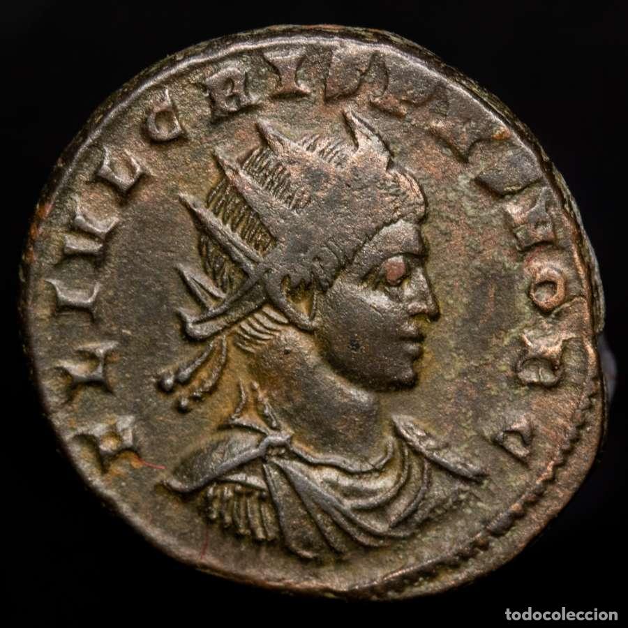 Monedas Imperio romano: Raro Crispo, cesar, Follis radiado de Ticinum. Dos Victorias // PT.