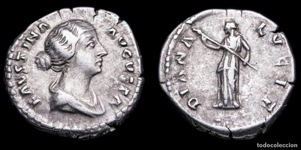 Monedas Imperio romano: Faustina II Denarius - DIANA LVCIF - 17 mm / 3,47 gr.