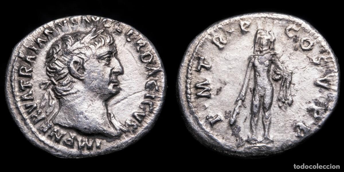 Monedas Imperio romano: Trajan Denarius - P M TR P COS V P P (scarce) - 18 mm / 3,20 gr.