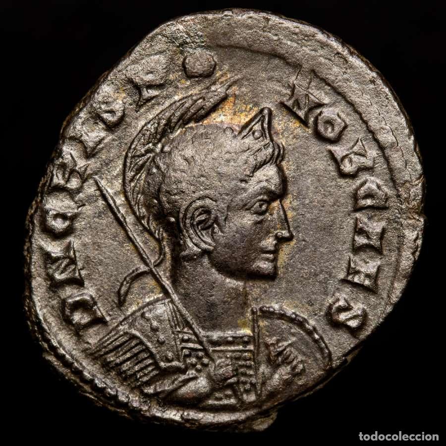 Monedas Imperio romano: Raro busto Crispo Cesar, follis, VIRTVS EXERCIT VOT XX A - S / PLG