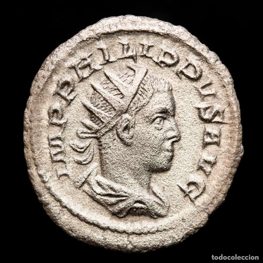 Monedas Imperio romano: Imperio Romano, Filipo II, Antoniniano, plata. Roma.VIRTVS AVGG &Gamma;
