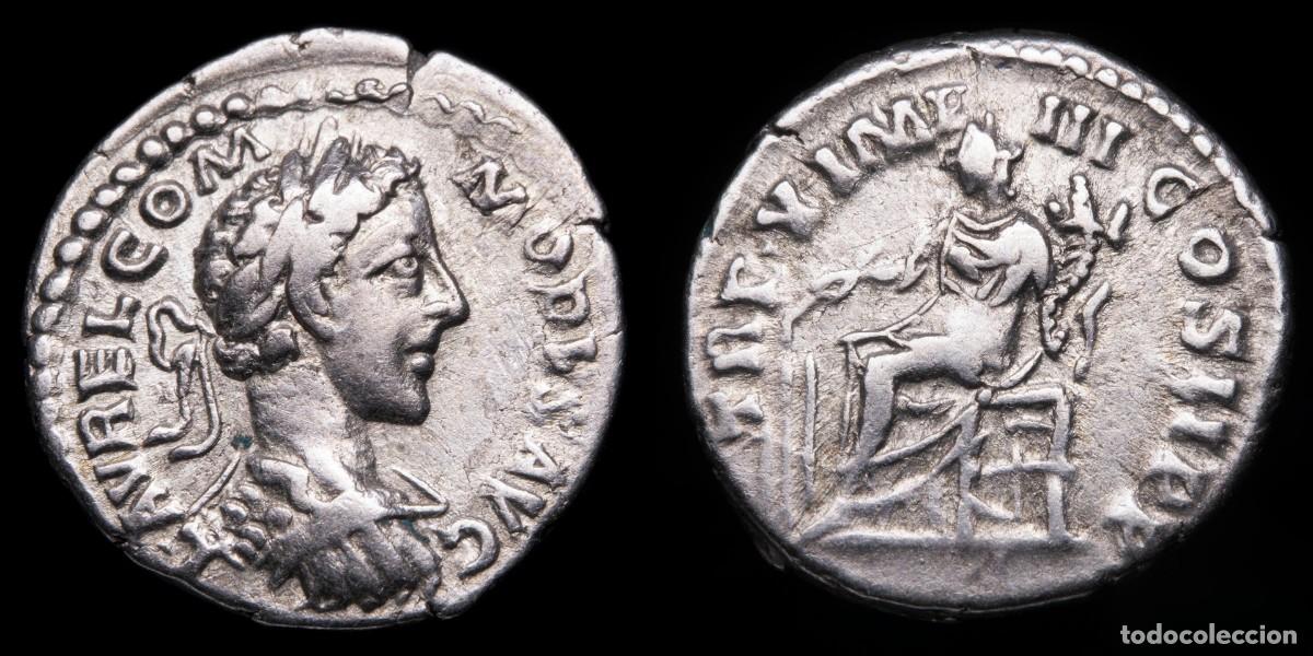 Monedas Imperio romano: Commodus Denarius - TRP X IMP III COS II PP - 19 mm / 3,36 gr.