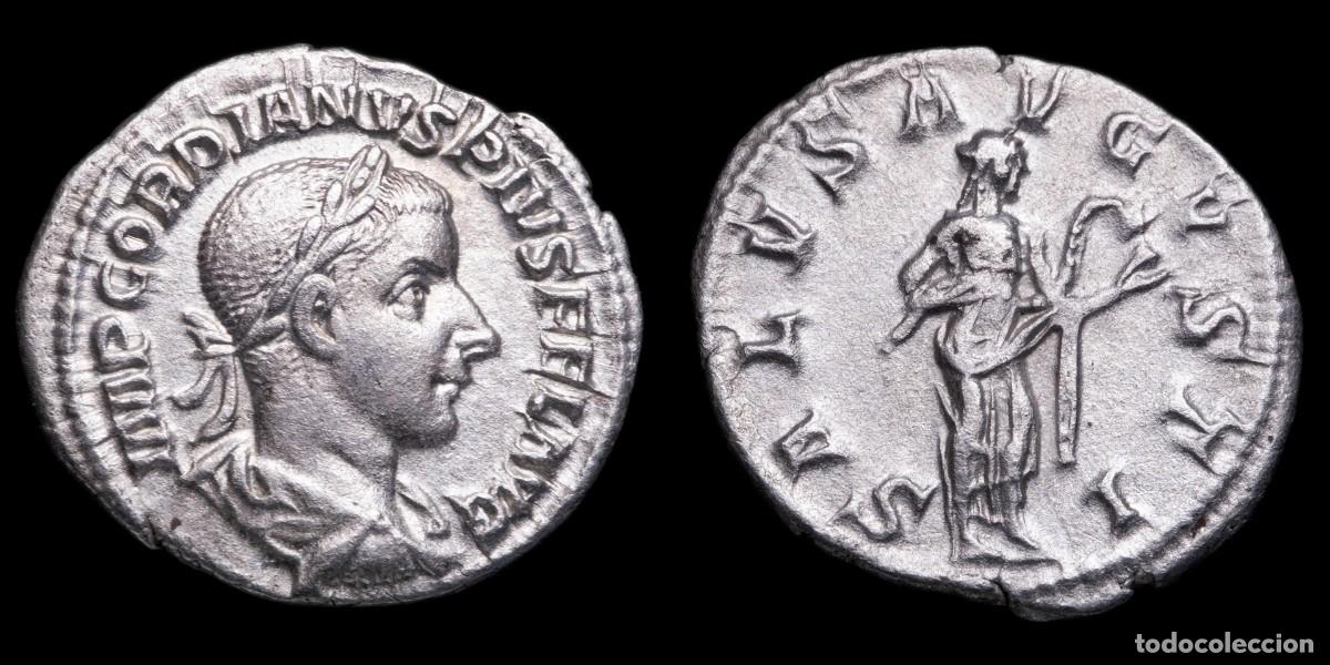 Monedas Imperio romano: Gordian III Denarius - SALVS AVGVSTI - 20 mm / 2,23 gr.