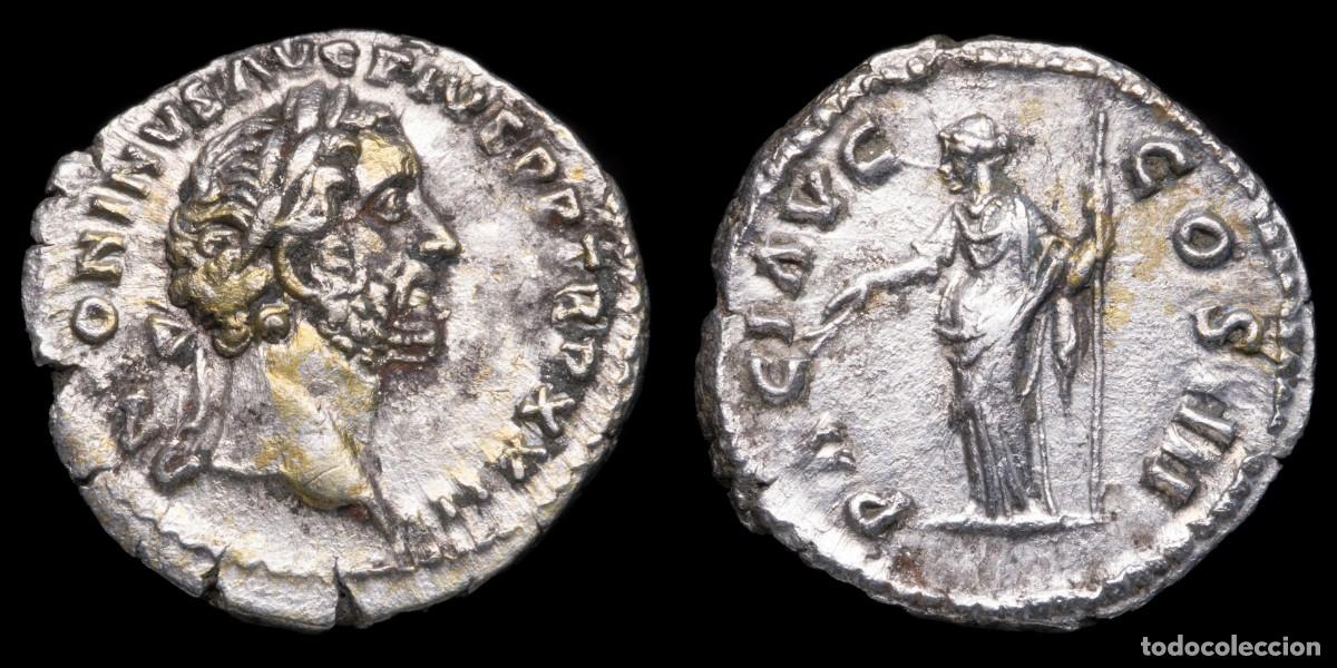 Monedas Imperio romano: Antoninus Pius Denarius - PACI AVG COS IIII - 18 mm / 3,24 gr.