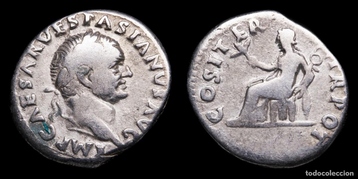 Monedas Imperio romano: Vespasian Denarius - COSITER TR POT - 18 mm / 3,14 gr.