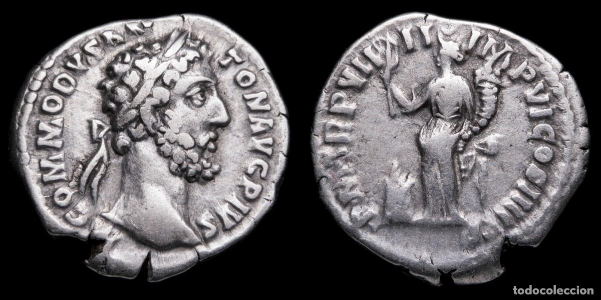 Monedas Imperio romano: Commodus Denarius - PM TR P VIIII IMP VI COS IIII PP - 18 mm / 3,01 gr.
