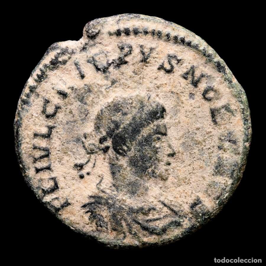 Monedas Imperio romano: Raro y Bello Crispo Cesar, Follis, CLARITAS REIPVBLICAE F-T / &bull;ATR.