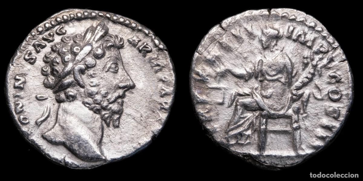 Monedas Imperio romano: Marcus Aurelius Denarius - TR P XXII IMP V COS III - 17 mm / 3,17 gr.