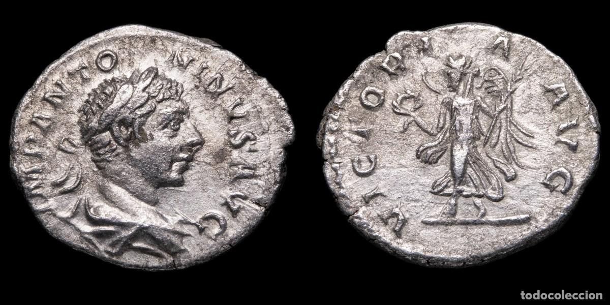 Monedas Imperio romano: Elagabalus Denarius - VICTORIA AVG - 19 mm / 3,15 gr.Laureate and draped bust right / VICTORIA AVG,