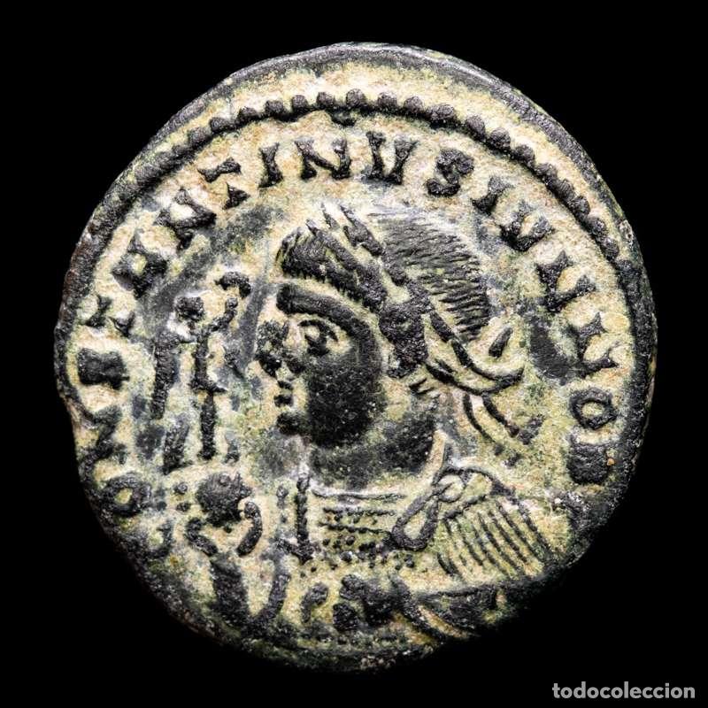 Monedas Imperio romano: Constantino II , follis AE. Treveri. BEATA TRANQVILLITAS PTR -
