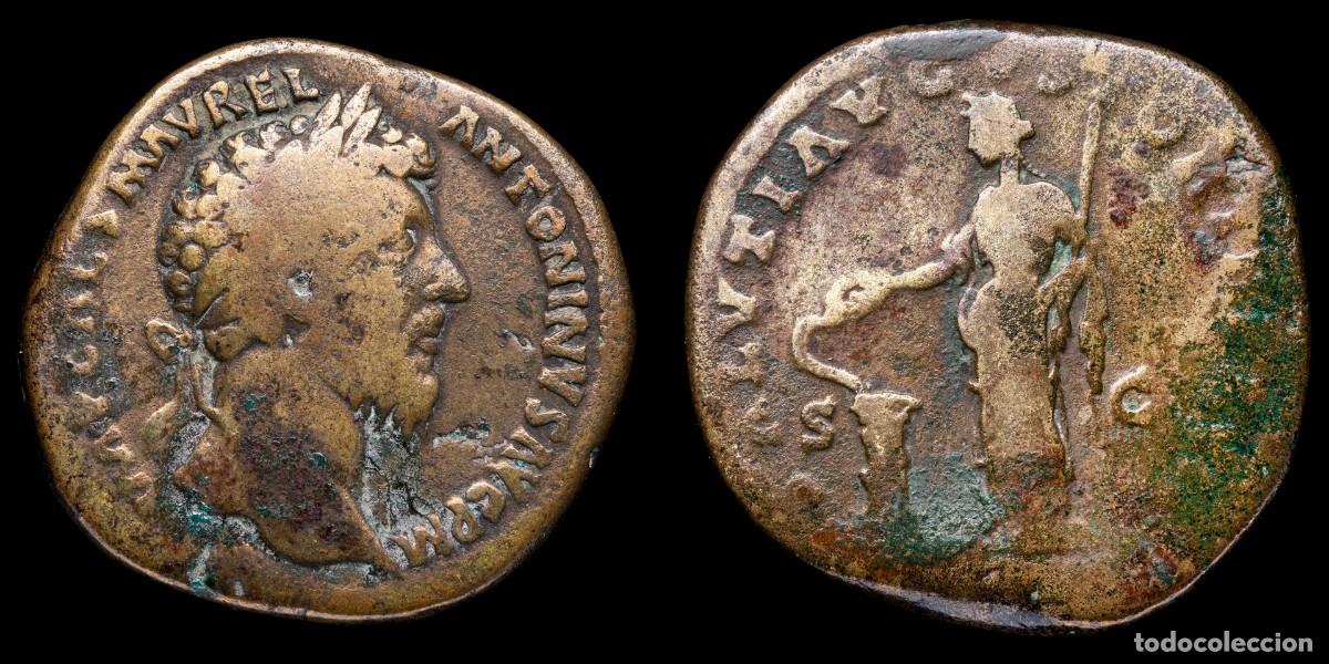Monedas Imperio romano: Marcus Aurelius Sestertius - SALVTI AVGVSTOR TR P XVII COS III SC - 32 mm / 22,69 gr.IMP CAES M AVRE