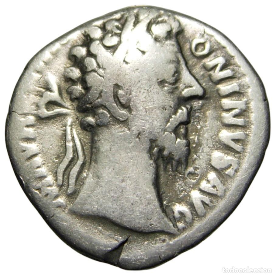 Monedas Imperio romano: Marco Aurelio (161-180 dC) AR Denario, Marte