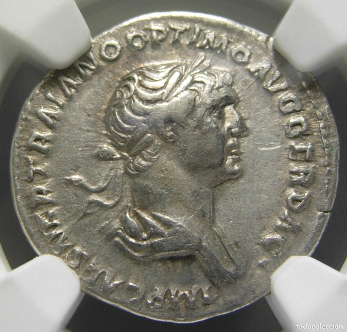 Monedas Imperio romano: Trajan AR Denarius (98-117 AD) Felicitas, certificado NGC Choice VF