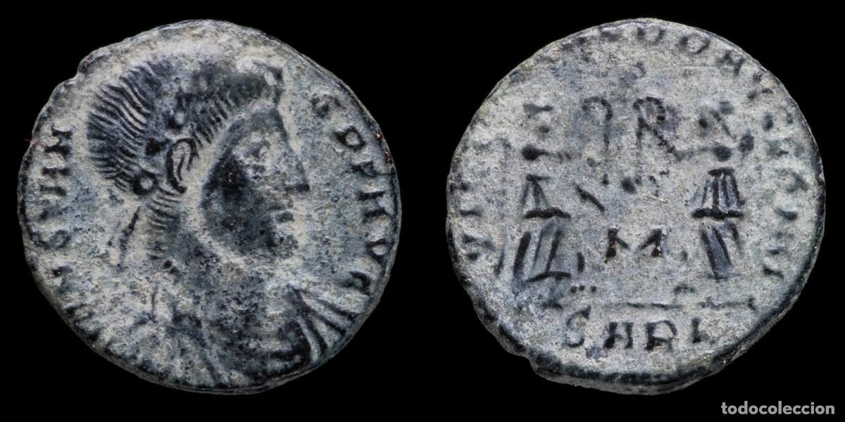 Monedas Imperio romano: Constans - VICTORIAE DD AVGG Q NN, Arles - 14 mm / 1,60 gr.