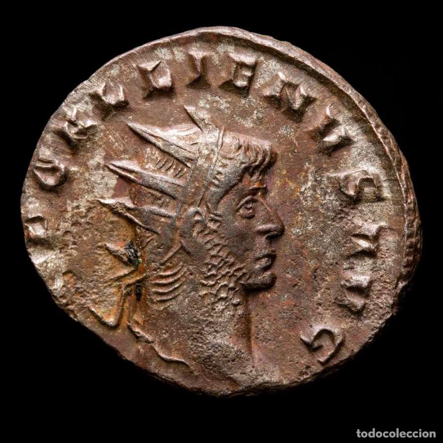 Monedas Imperio romano: Galieno 253-268 AD. Antoniniano AE. Milan. SALVS AVG / P Aesculapio