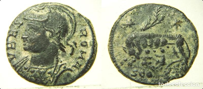 Monedas Imperio romano: Preciosa moneda de URBS ROMA ceca segunda de Arles ,pesa 2,40 gr.
