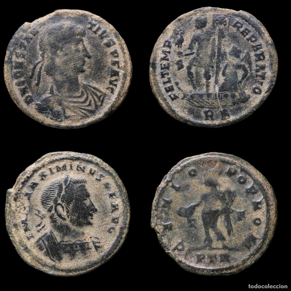 Monedas Imperio romano: Constans & Maximinus Follis - FEL TEMP REPARATIO/GENIO POP ROM - 2 Coins Lot.