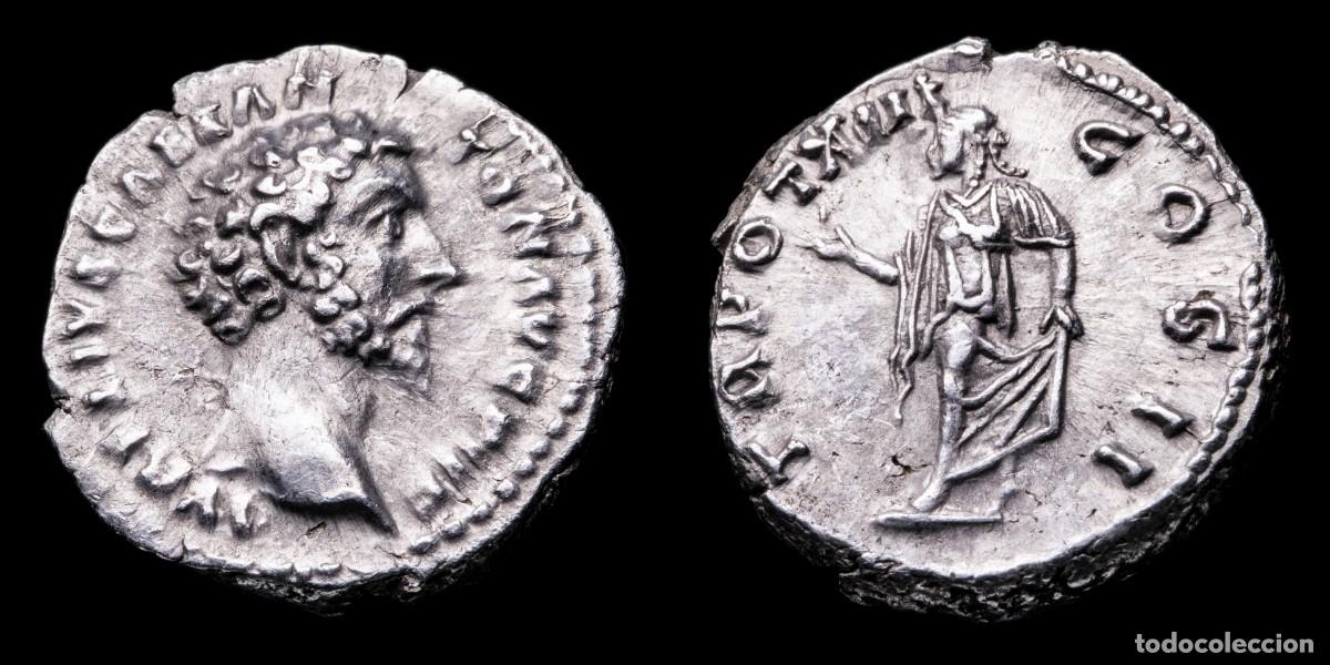 Monedas Imperio romano: Marcus Aurelius Denarius - TR POT XIII COS II - 18 mm / 3,26 gr.