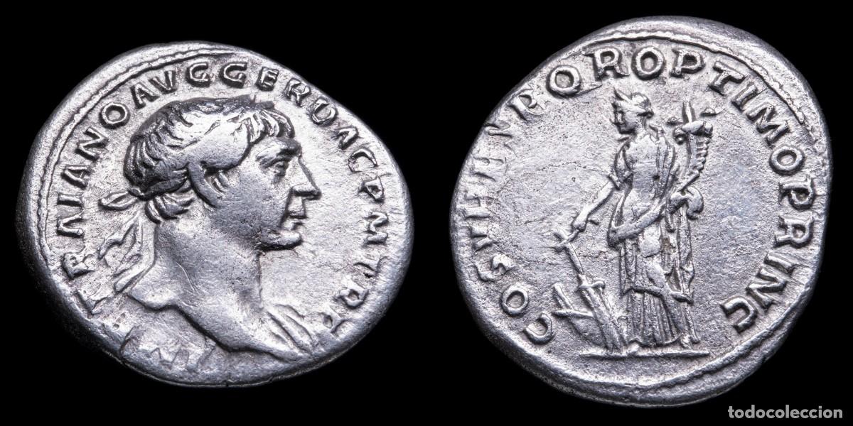 Monedas Imperio romano: Trajan Denarius - COS V PP SPQR OPTIMO PRINC - 18mm / 3,41 gr.