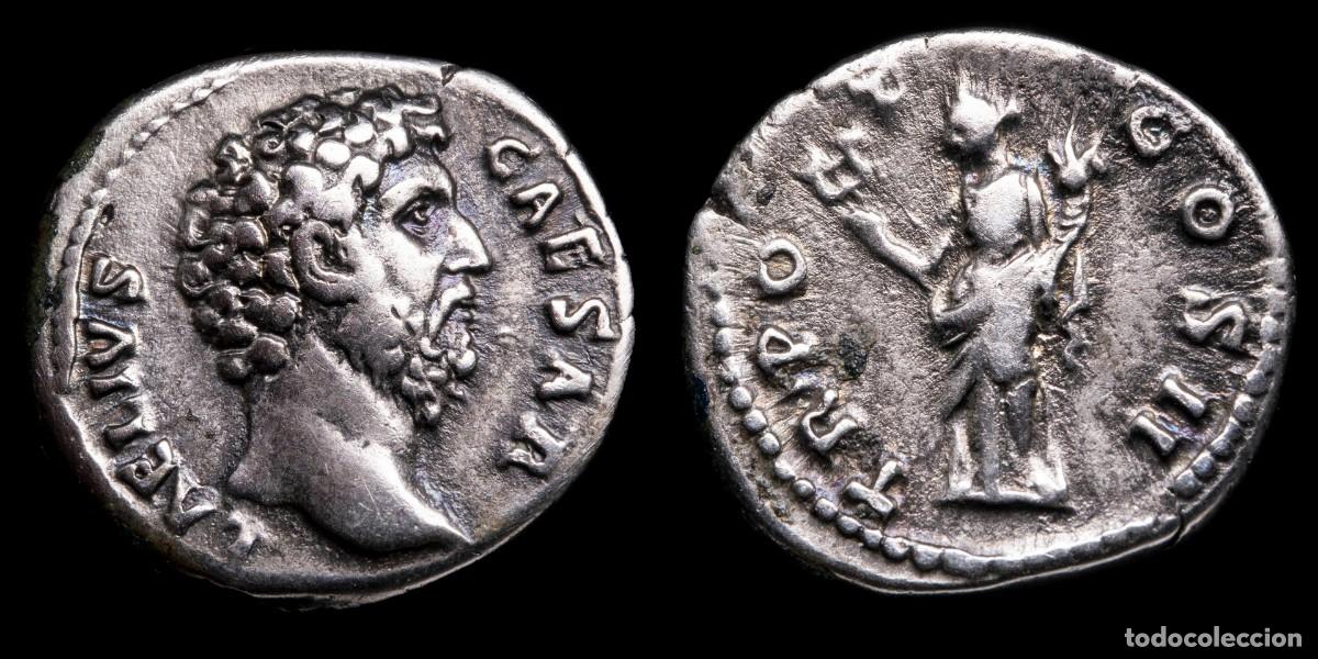 Monedas Imperio romano: Aelius Denarius - TR POT COS II - 17 mm / 3,50 gr.