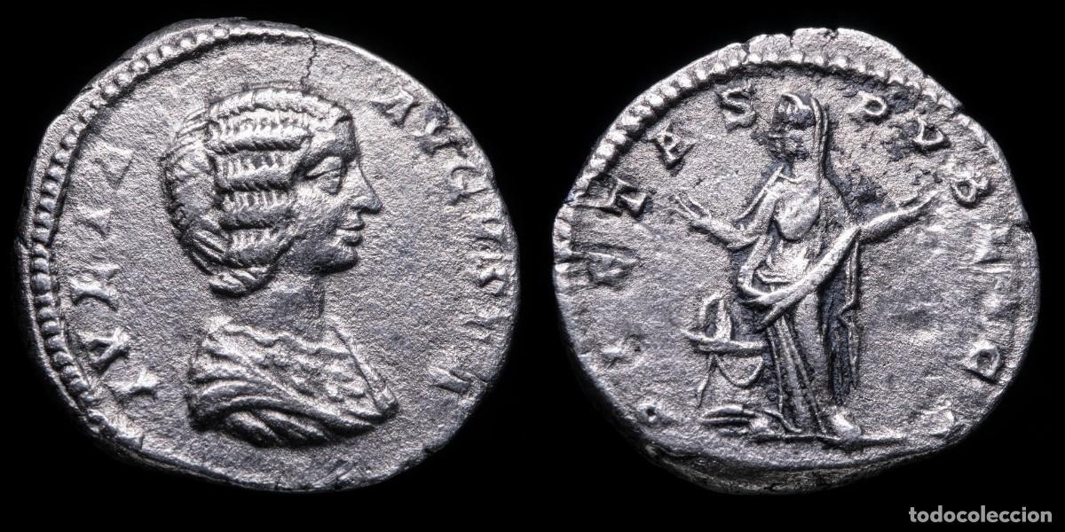 Monedas Imperio romano: Julia Domna Denarius - PIETAS PVBLICA - 18 mm / 2,08 gr.