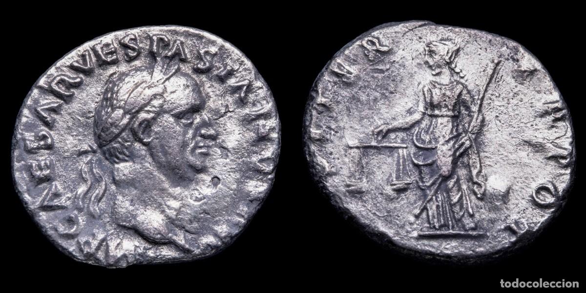 Monedas Imperio romano: Vespasian Denarius - COS ITER TR POT - 17 mm / 2,89 gr.
