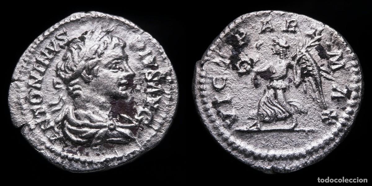 Monedas Imperio romano: Caracalla Denarius - VICT PART MAX - 19 mm / 3,08 gr.