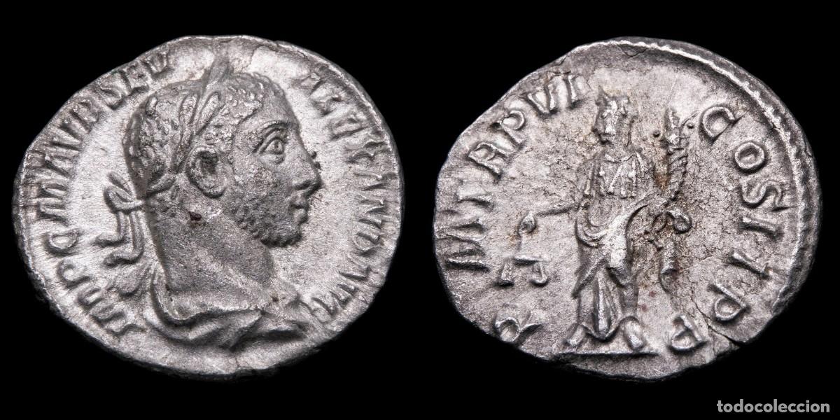 Monedas Imperio romano: Severus Alexander Denarius - P M TR P VI COS II PP - 19 mm / 2,65 gr.