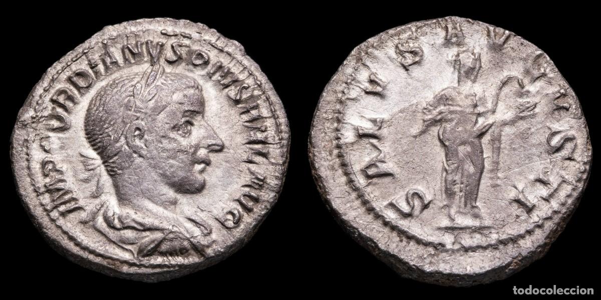 Monedas Imperio romano: Gordian III Denarius - SALVS AVGVSTI - 19 mm / 2,03 gr.