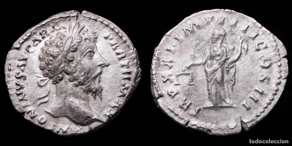 Monedas Imperio romano: Marcus Aurelius Denarius - TR P XXII IMP IIII COS III - 19 mm / 2,95 gr.