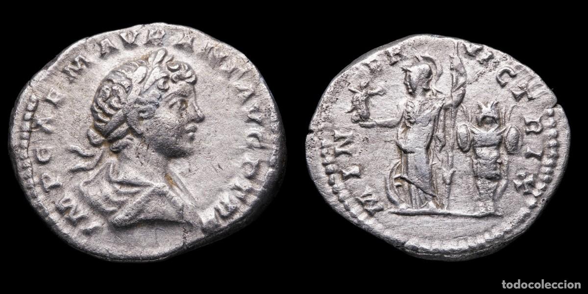 Monedas Imperio romano: Caracalla Denarius - MINER VICTRIX - 19 mm / 2,28 gr.