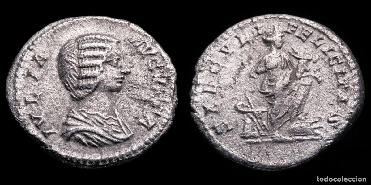 Monedas Imperio romano: Julia Domna Denarius - SAECVLI FELICITAS - 19 mm / 2,44 gr.