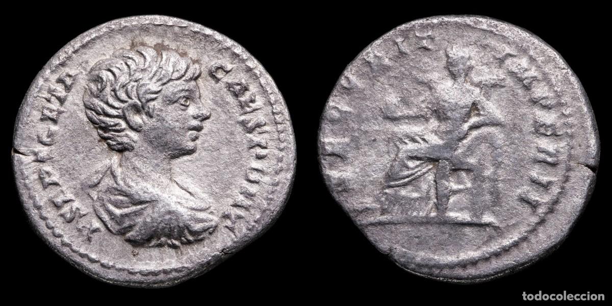 Monedas Imperio romano: Geta Denarius - SECVRIT IMPERII - 19 mm / 1,97 gr.