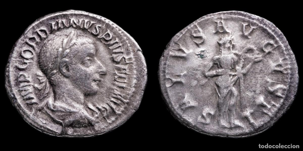 Monedas Imperio romano: Gordian III Denarius - SALVS AVGVSTI - 20 mm / 2,98 gr.