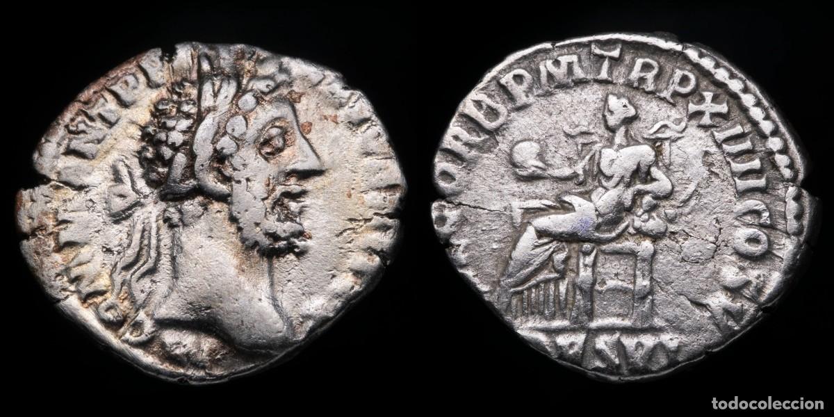 Monedas Imperio romano: Commodus Denarius - SEC ORB P M TR P XIIII COS V DES VI - 18 mm / 2,20 gr.