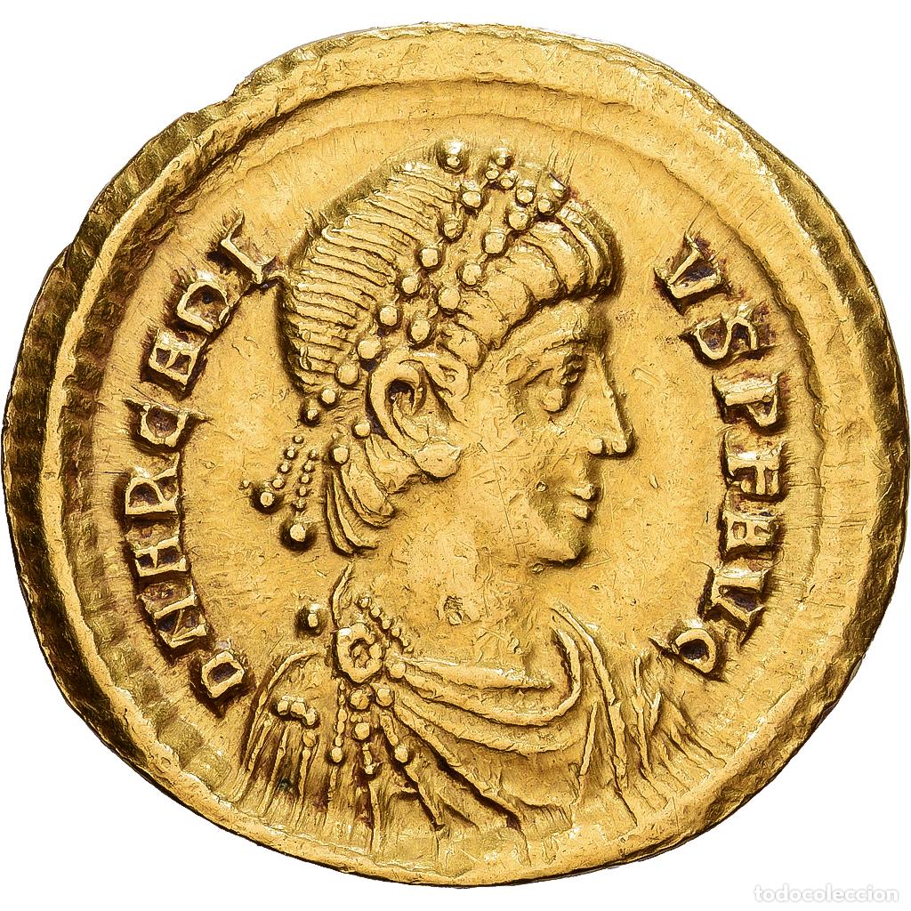 Monedas Imperio romano: [#982505] Roman Empire, Arcadius, Solidus, 393-395, Sirmium, Oro, MBC+, Cohen:44, RIC:15b