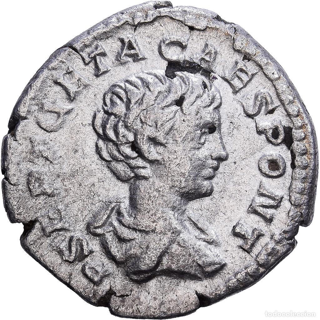 Monedas Imperio romano: [#139652] Roman Empire, Geta, Denarius, 200-202, Rome, Fourr&eacute;e, Plata, MBC, RIC:18